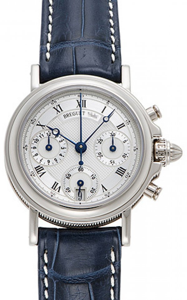 breguet-marine-chronograph-ladies-8490bb12964-v-belom-zolote-s-sinim-remeshkom Breguet Marine Chronograph Ladies 8490BB/12/964 В белом золоте с синим ремешком — изображение 1